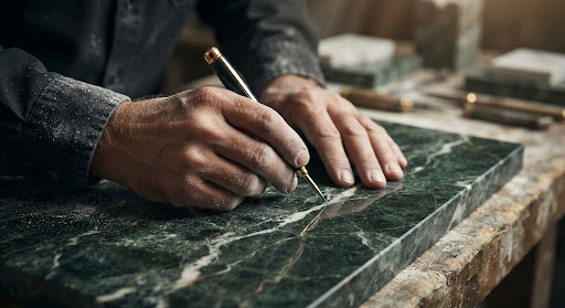 Master Mason Working Marble Slab